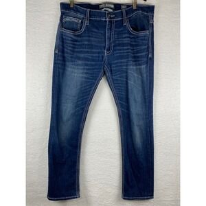 BKE Mason Taper Mens Jeans 38S Blue Medium Wash Thick Contrast Stitch Stretch
